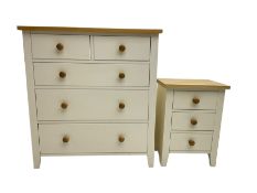 Painted chest with ash top fitted with two short and three long drawers (W90cm