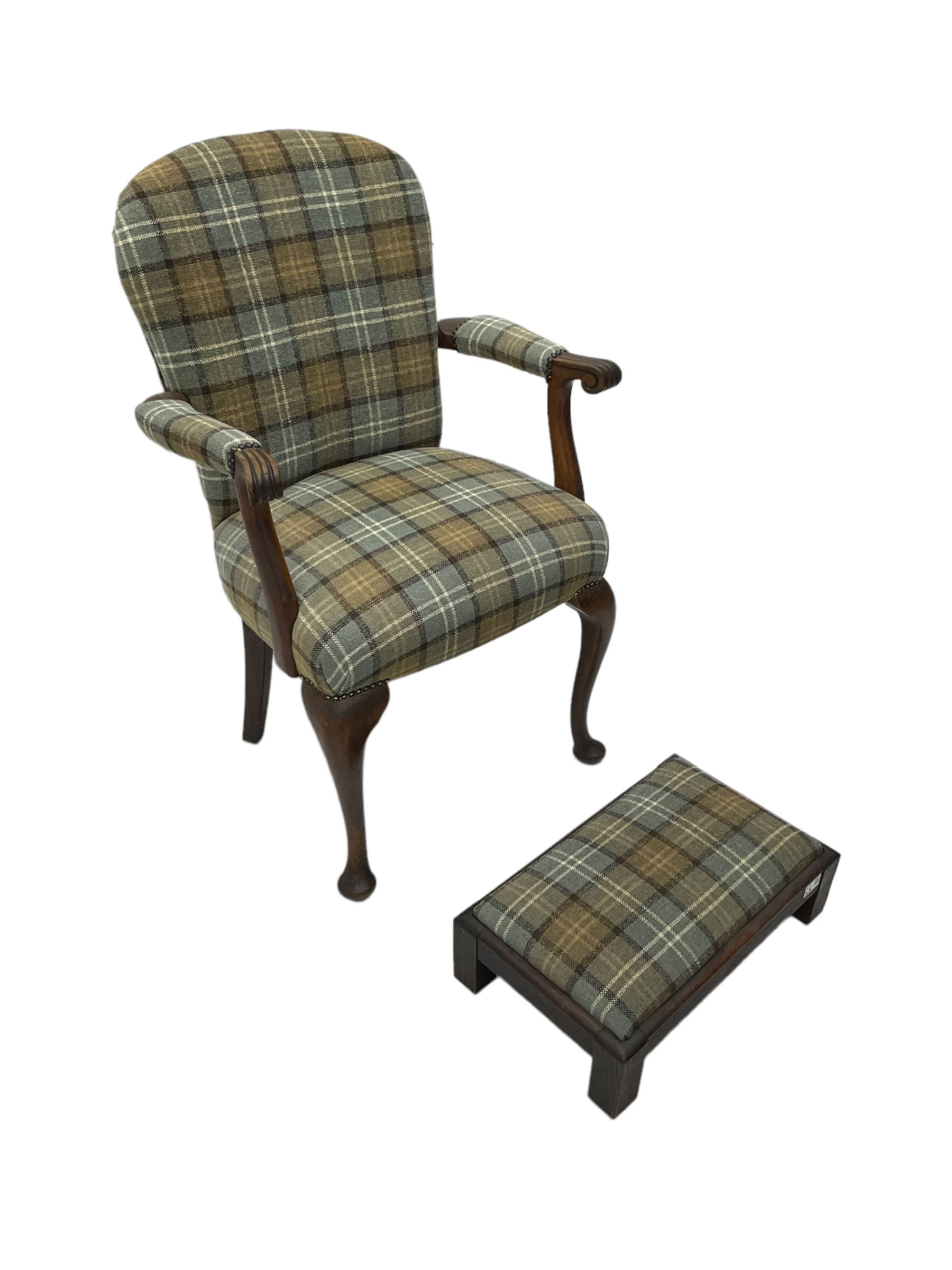 Late 19th century walnut open armchair in tartan fabric - Image 6 of 6