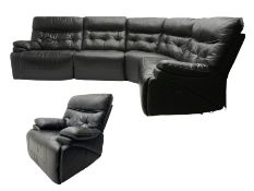 Two piece black leather electric reclining lounge suite - corner sofa (W290cm