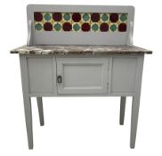 Edwardian painted oak washstand with marble top and tiled back