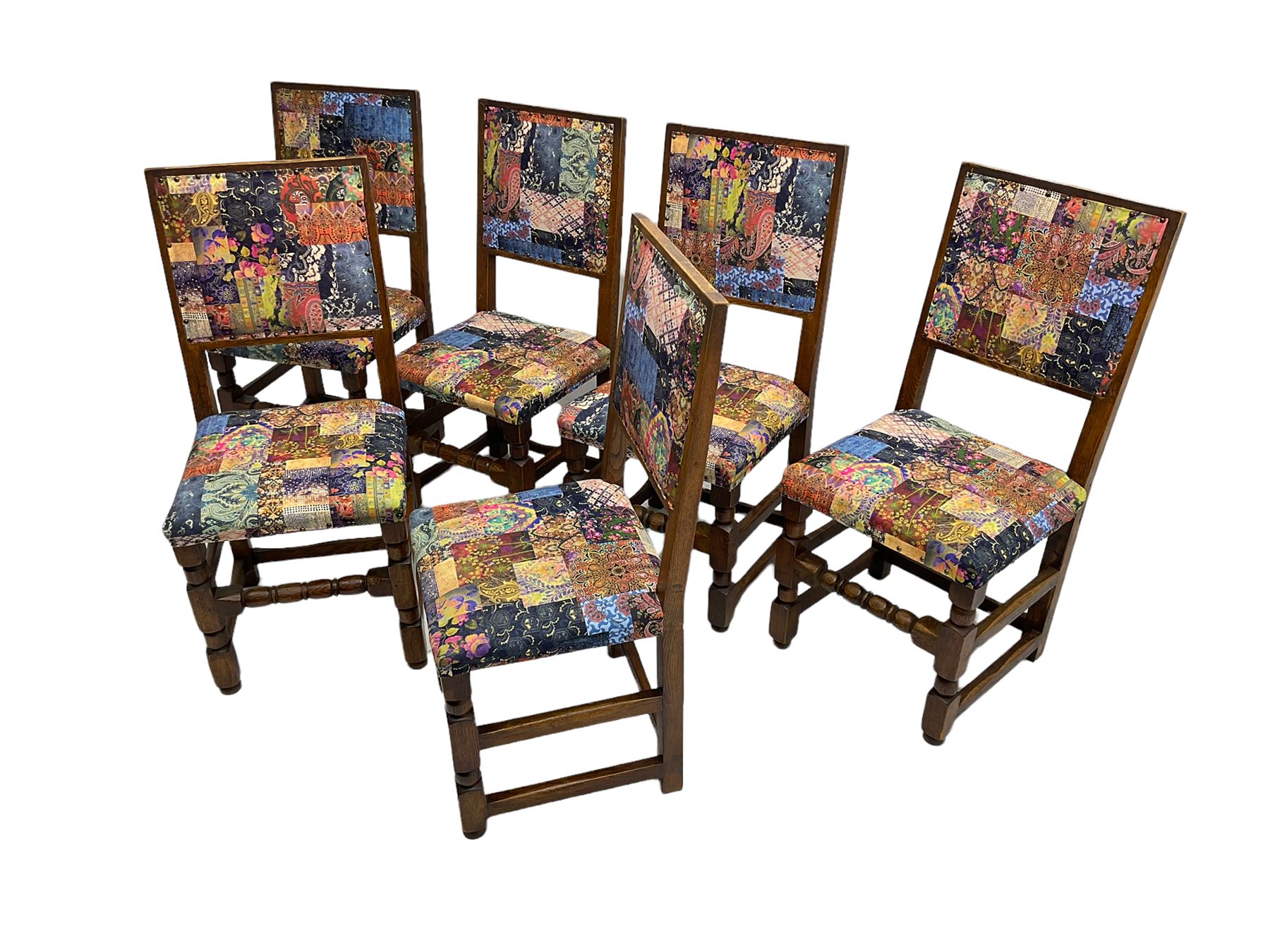 Set six oak high back dining chairs - Image 3 of 6