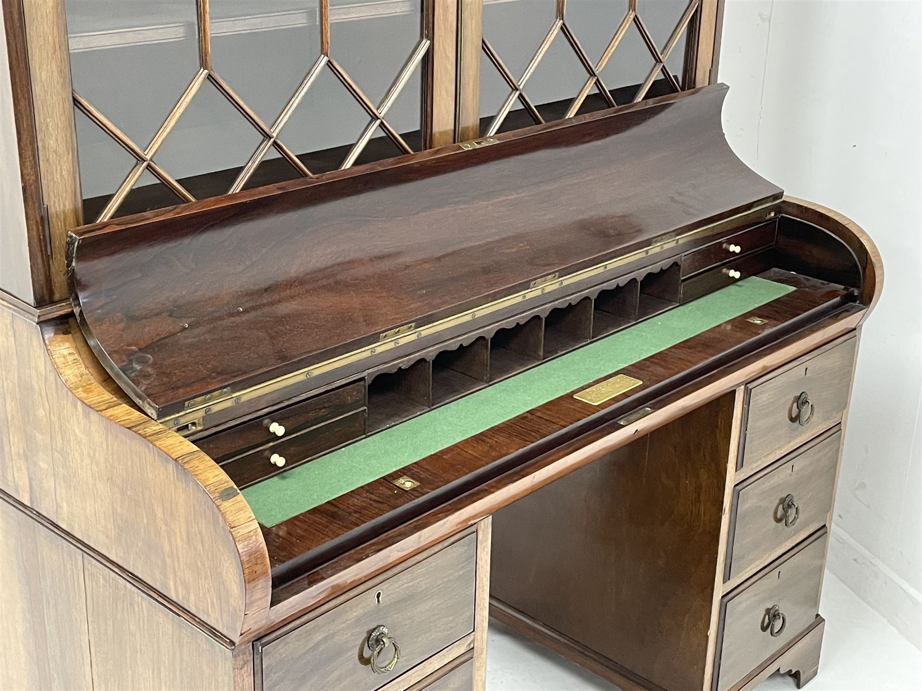 Early to mid-20th century rosewood and mahogany piano top secretaire bookcase - Image 4 of 5