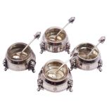 Set of four Victorian silver Egyptian Revival open salts