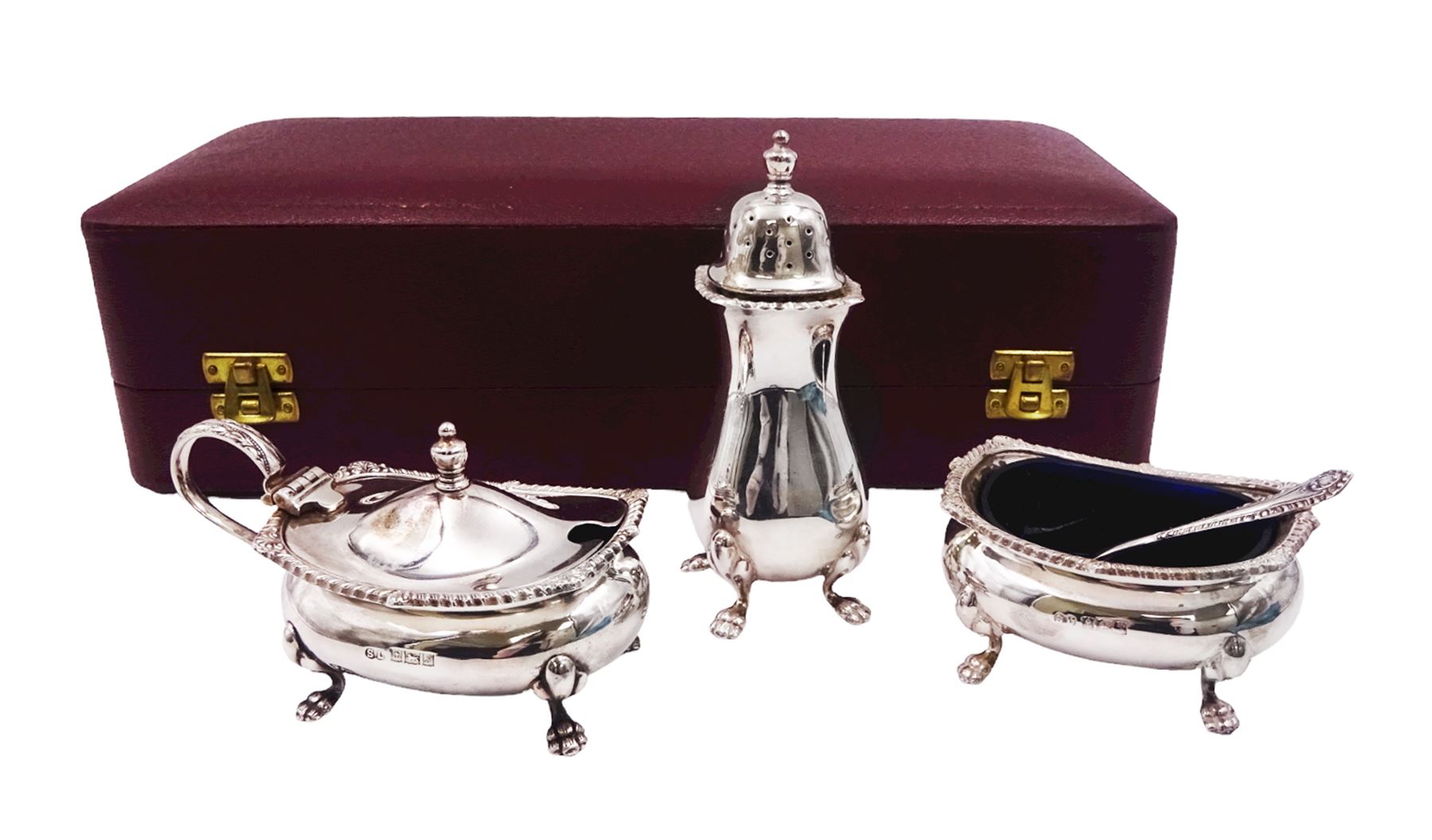 Modern silver three piece cruet set