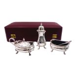 Modern silver three piece cruet set