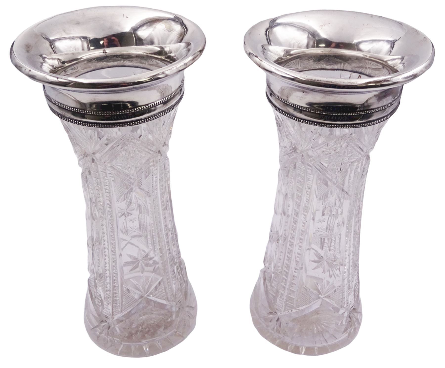 Pair of early 20th century silver mounted cut glass vases - Image 2 of 3