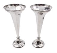 Pair of early 20th century silver trumpet vases