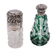 Late Victorian green flashed and facet cut scent bottle