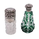 Late Victorian green flashed and facet cut scent bottle