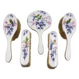 1920's five piece silver mounted and enamel dressing table set
