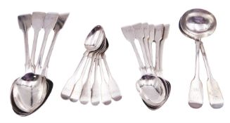 Group of Victorian silver fiddle pattern spoons