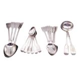 Group of Victorian silver fiddle pattern spoons