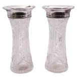 Pair of early 20th century silver mounted cut glass vases