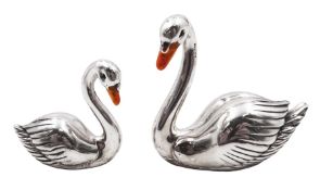 Two silver miniatures modelled as swans