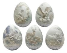 Set of five Lladro limited edition easter eggs for the years 1993