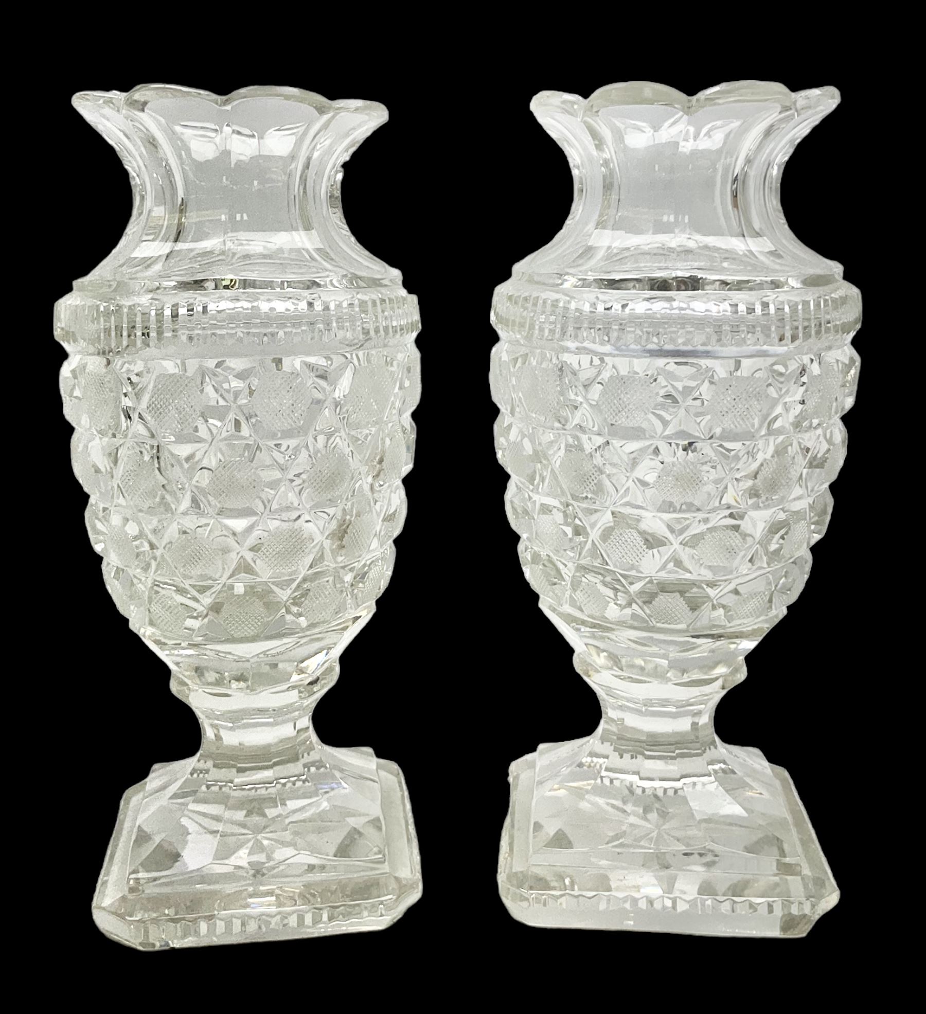 Pair of early 19th century heavy cut glass vases