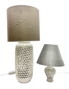 Two 20th century Blanc de Chine ceramic vases converted to table lamps