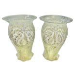 Pair of 20th century Vaseline and opaline brocade glass shades in the style of John Walsh