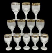 Set of twelve Moser style wine glasses