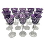Twelve bohemian style wine glasses