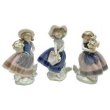 Three Lladro Flower Girls figures