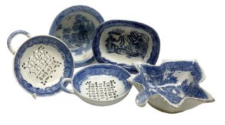Two blue and white pearlware egg drainers