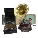 Reproduction Victrola gramophone with brass horn