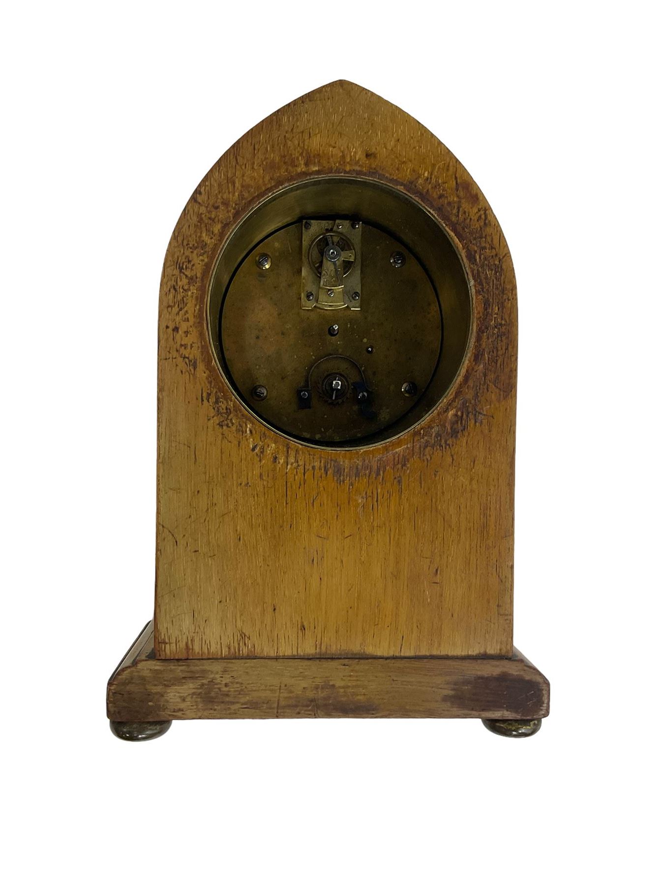 Mahogany cased Lancet clock c1910 with an inlaid cartouche and satinwood stringing - Image 3 of 3