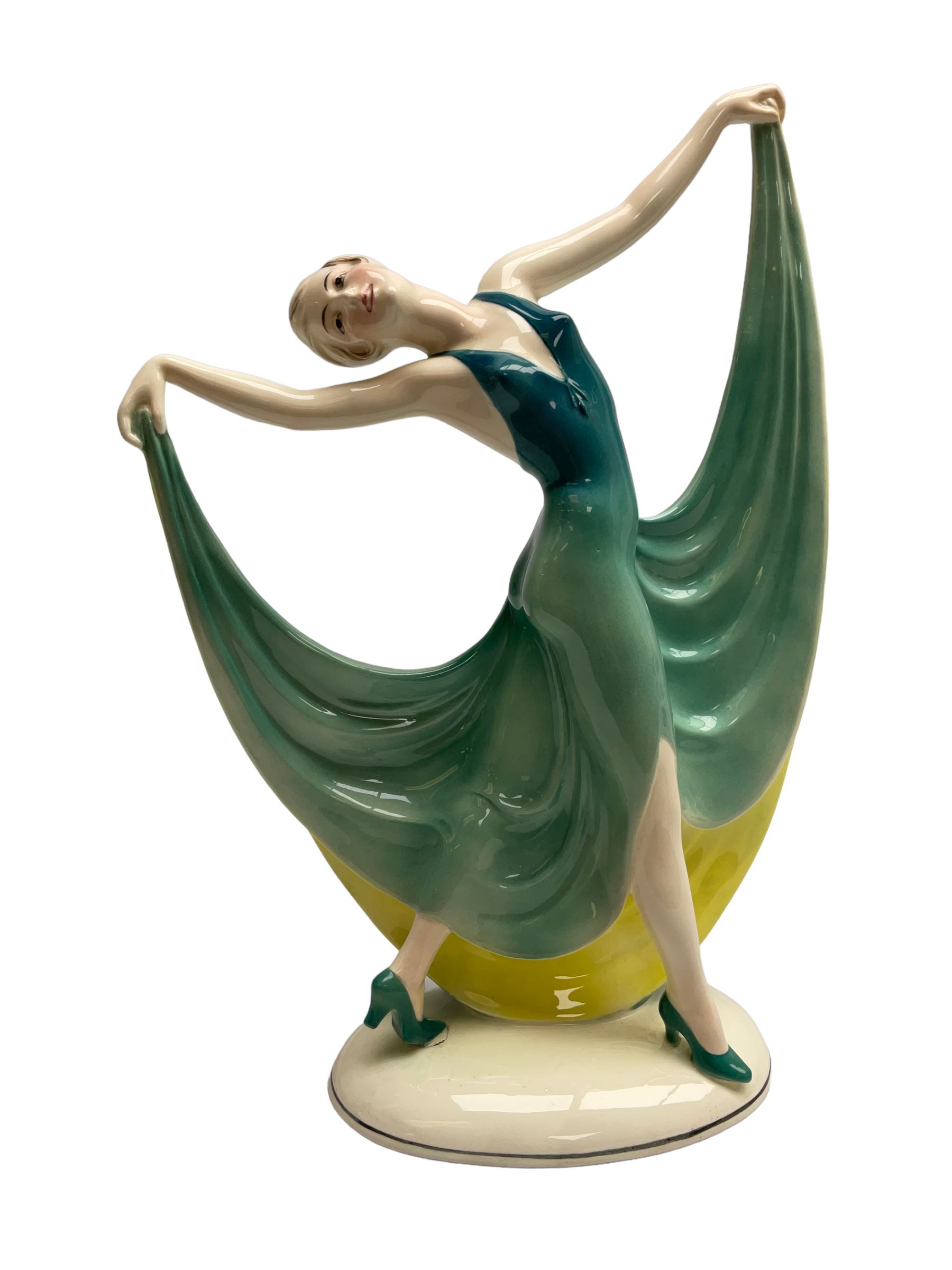 Early 20th century Hertwig Katzh�tte figure of an Art Deco lady dancing