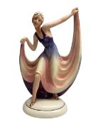 Early 20th century Hertwig Katzh�tte figure of an Art Deco lady dancing