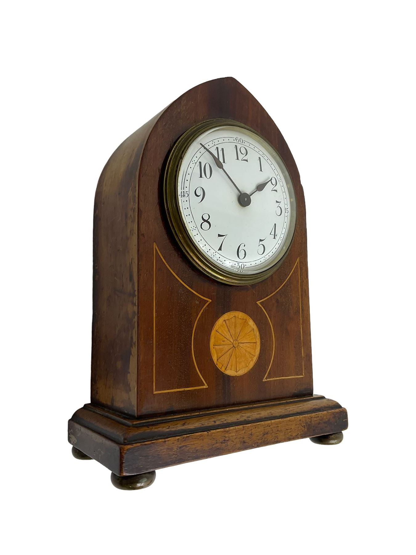 Mahogany cased Lancet clock c1910 with an inlaid cartouche and satinwood stringing - Image 2 of 3
