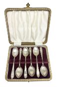 Cased set of six mid 20th century silver coffee spoons
