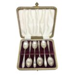 Cased set of six mid 20th century silver coffee spoons