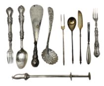 Variously marked and unmarked silver and white metal flatware
