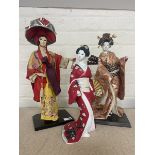 Three Japanese Geisha dolls figures