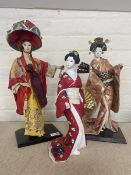 Three Japanese Geisha dolls figures