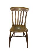 19th century elm and beech chair with painted motifs