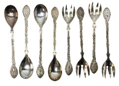 Set of four Continental silver spoons and forks