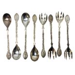 Set of four Continental silver spoons and forks