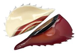 Two art glass dishes in the form of shells