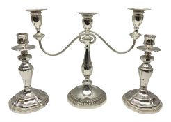Pair of Viners silver plated candlesticks with weighted bases and twin branch candleabra
