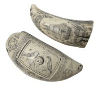 20th century resin carvings in the style of scrimshaws the first example depicting Ship Mercury