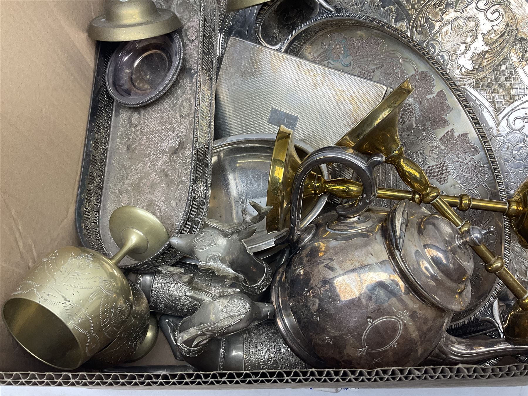 Quantity of silver-plate and other metal ware to include pair of heavy reindeer figures - Image 2 of 8
