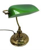 Brass bankers lamp with green glass shade