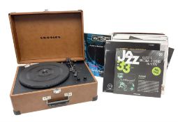 Crosley portable record player and quantity of jazz records