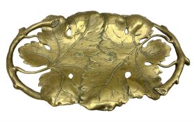 Late 19th/early 20th century twin handled brass centrepiece dish in the form of oak leaves