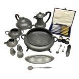 Selection of pewter wares including Culfonia tea wares