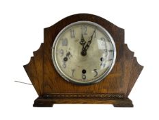 Oak cased 8-day 1950's Westminster chiming mantle clock with pendulum