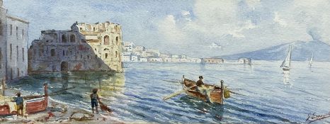 G Esposito (Italian Early 20th century): 'Naples' Bay with Vesuvius in Distance