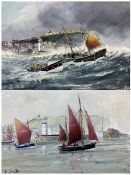 Robert Sheader (British 20th century): Calm and Stormy Seas Outside Scarborough Harbour